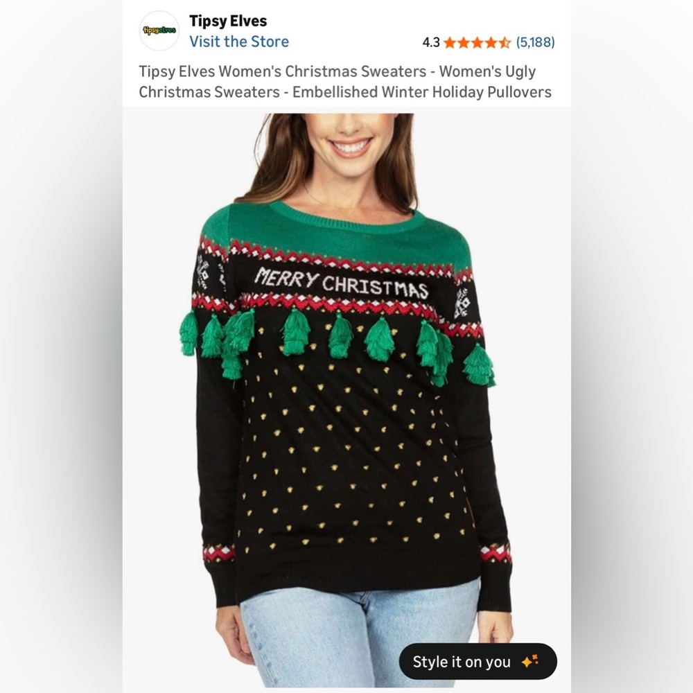 Tipsy Elves Women's Festive Green and Black Sweater